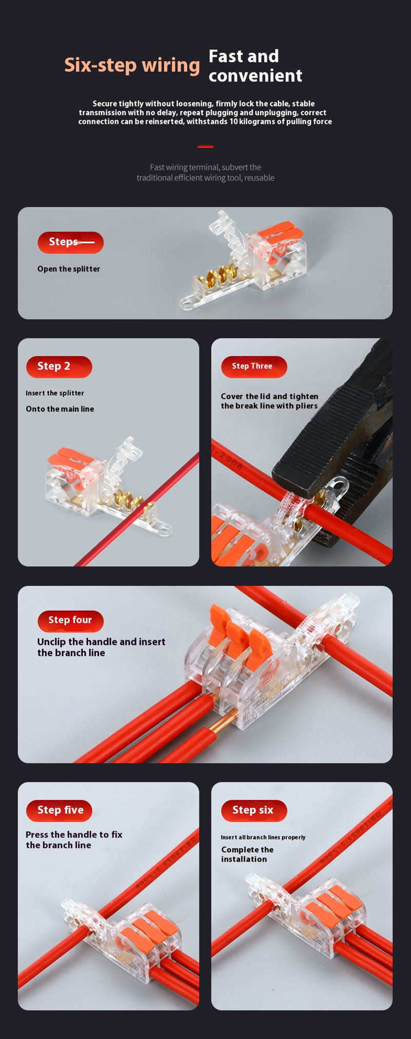 T-Shaped Fast Branching Main Line Without Broken Wire Integrated Pure Copper Conductor 1 In 5 Out