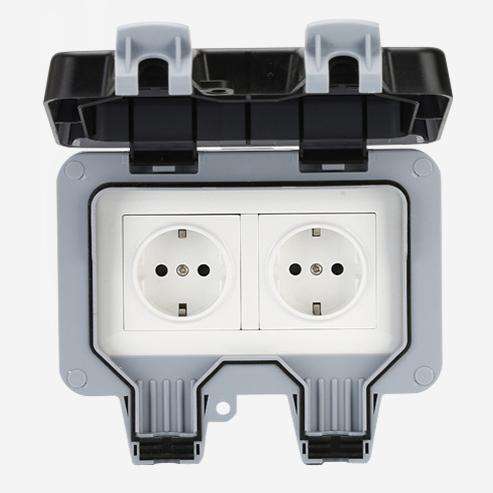 IP66 German Standard Double Gang Waterproof Socket Box