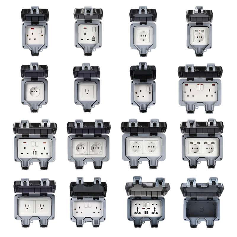 IP66 British Single Gang Waterproof Socket with USB Charger