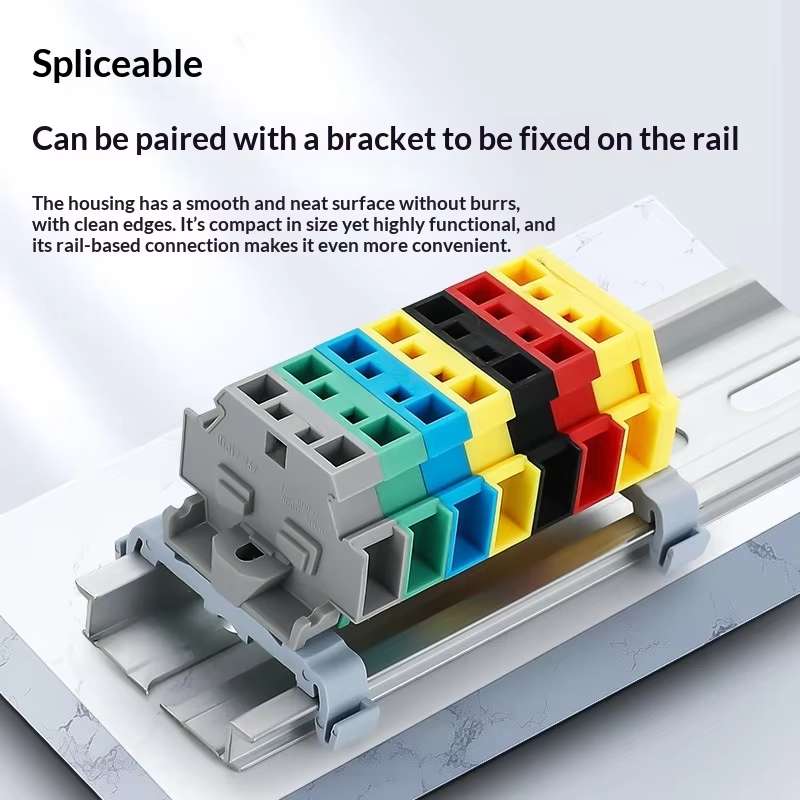Black UTJ17-262 Colorful Spring Terminal Block DIN Rail Mounted Wire Connector for Electrical Wiring 0.08-4mm²