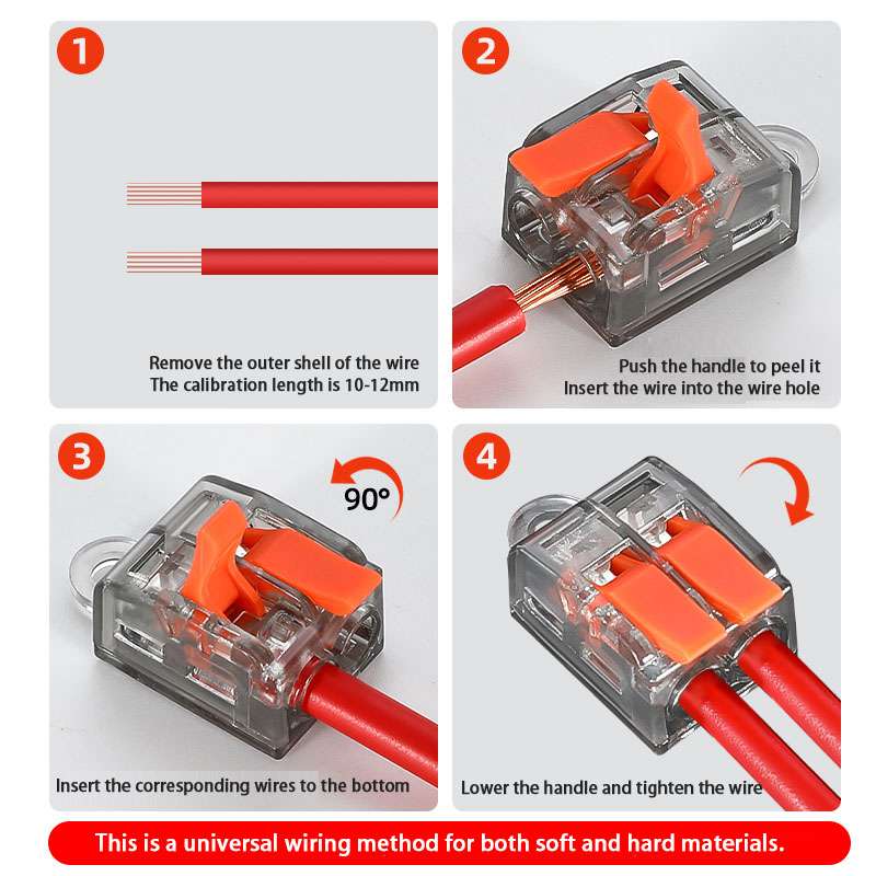 Patented PCT-515G Compact Quick Electric Universal LED Light Connector Red Copper Contacts Power Connectors