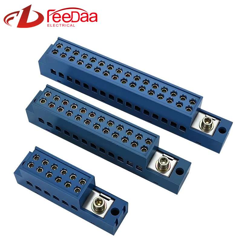 FJ6 Series Single-Pole Junction Box, One Input Multiple Outputs Copper Terminal Block, High Current Wire Splitter for Distribution Cabinet