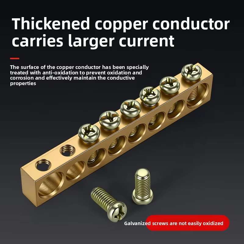Single Row Ground Copper Busbar, Thickened Pure Copper Neutral Earth Bar, Screw Terminal Bus Bar for Distribution Box