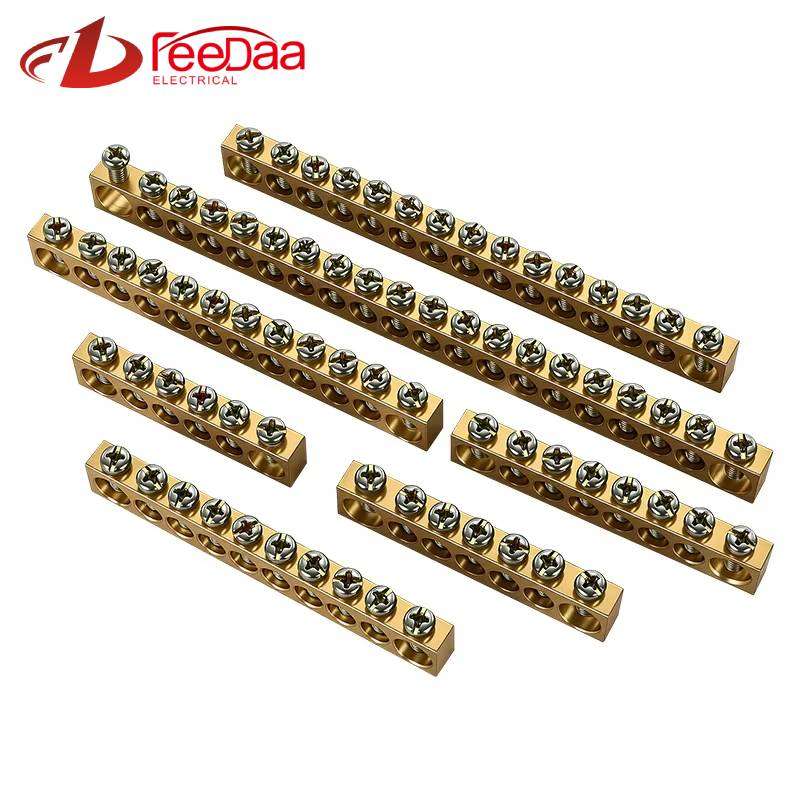 Single Row Ground Copper Busbar, Thickened Pure Copper Neutral Earth Bar, Screw Terminal Bus Bar for Distribution Box